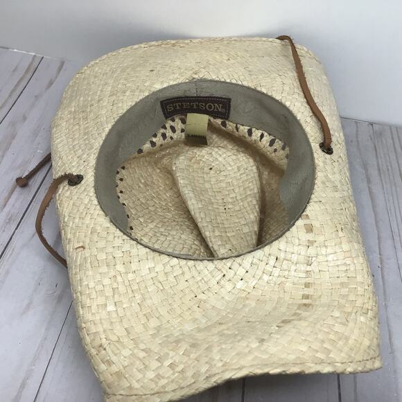Stetson Mens Laurel Raffia Straw Hat Shapeable Brim Natural Size XS Cowboy Hat - Picture 6 of 6